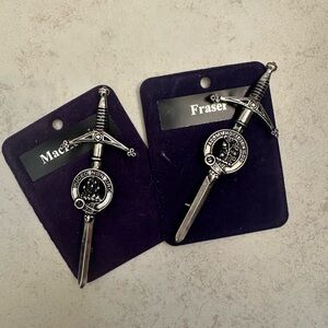 Outlander McKenzie and Fraser Clan Sword Kilt Pins- Silver